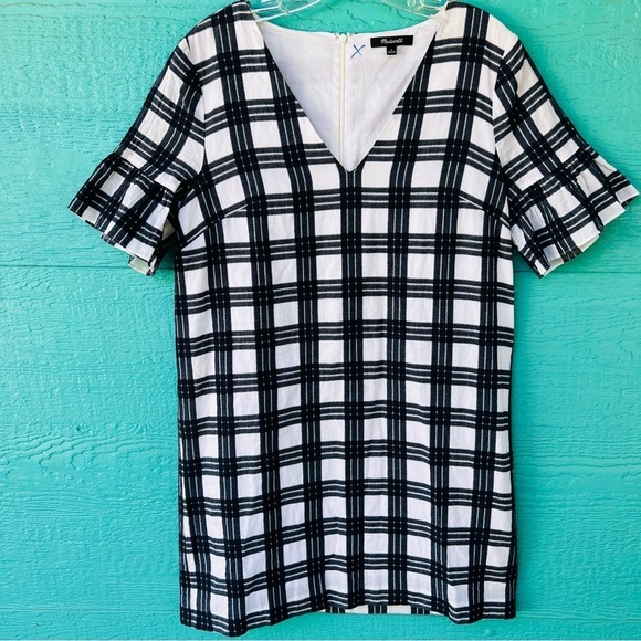 Madewell Bell-Sleeve Dress in Leighton Plaid Sz 4 Transatlantic Blue Gingham - Picture 5 of 10